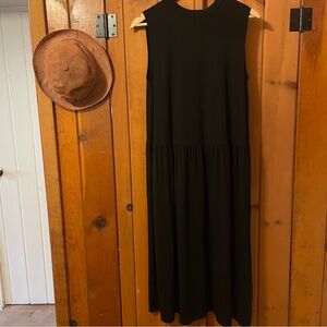Eileen Fisher Black Lyocell Blend Drop Waist Sleeveless Dress M